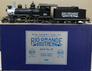 Blw/berlyn Locomotive Brass Rio Grande Southern 4 - 6 - 0 1:20.  3 G - Gauge Lnib