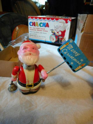 Vintage Celluloid Santa Claus Tin Wind Up Toy W Box Tn Japan