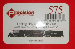 Precision 575 Ho Union Pacific Big Boy 4 - 8 - 8 - 4 Die Cast 4023 Locomotive Dcc
