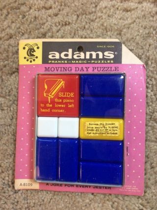 Vintage Adams Piano Slide Tile Puzzle,  On Card,  1960s