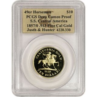 1857/0 Gold $10 49er Horseman Restrike.  913 Fine Gold From S.  S.  Central America
