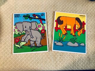 2 Vintage Playskool Wooden Puzzles Saggy Baggy Elephant Horse 1 - 5 Years