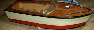 Vintage 1950s Battery Operated Toy Wood Motor Boat Runs