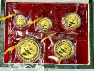 1988 China 5 - Coin Gold Panda Proof Set Gem Box & Plastic