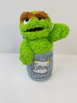 Oscar The Grouch Sesame Street Plush Collectible Silver Garbage Can 2010
