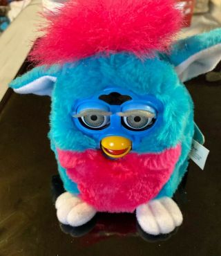 1999 Furby Baby Turquoise And Pink With Gray Eyes Electronic Euc