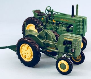 Pair John Deere Toy Tractors Model “g” And Tractor W/ Turning Plow 1/16 Scale