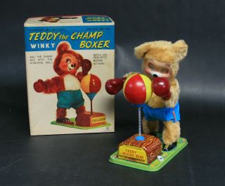 A Cragstan Teddy The Champ Boxing Bear Battery Operated Toy By Yonezawa