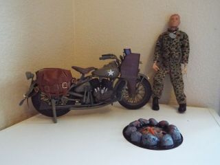 Vintage 1964 G I Joe Doll,  Also Military Harley Davidson Motorcycle & Campfire
