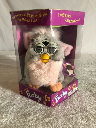 1998 Electronic Furby Gray W Black Dots Pink Belly 70 - 800 Tiger.  Cond