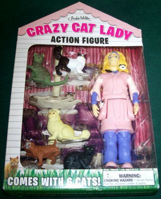 Crazy Cat Lady Action Figure - Comes With 6 Cats - In Package