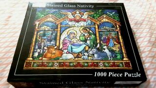 Vermont Stained Glass Nativity 1000 Piece Jigsaw Puzzle Complete