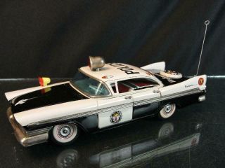 1959 Alps Tin Battery Op Plymouth Highway Patrol Police Car Vintage Toy