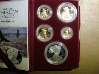 1995 - W American Eagle 10th Anniversary Gold & Silver Proof Set - All Orig.  Pkg. 3