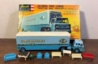 Vintage Revell Global Van Lines Ford Coe T - 6018 W Box Built Model Kit Ho Scale