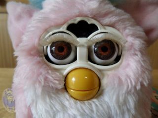 1999 Furby Babies Tiger Electronics Pink & Blue Hair Model 70 - 940 Tags 2
