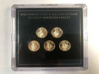 Specially Framed Set Of Five American Gold Eagles (1/10 Oz) $5 - Bu - 2015
