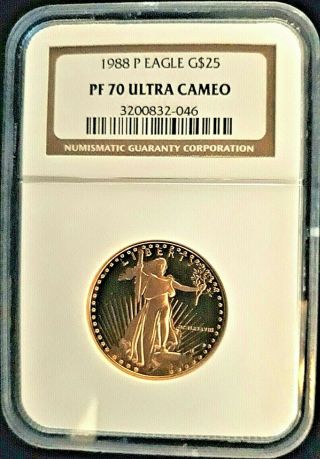 Spectacular - 1988 $25 American Gold Eagle Pf70 Ngc Ultra Cameo