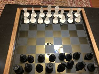 Dillard ' s Upscale Executive Glass Chess set in walnut chess storage box 2