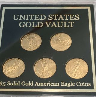 5 Coin Set - 2017 American Gold Eagle $5 1/10 oz Coins GEM BU In US Gold Vault 3