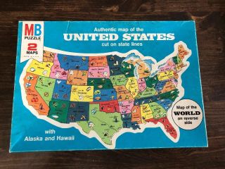 1975 Milton Bradley Puzzles - Authentic Map Of The United States & World Map
