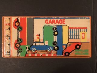 Vintage Simplex small wooden puzzle cars/bus/truck/garage Holland 2
