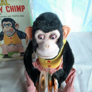 VTG Daishin Japan Battery Operated Monkey Musical Jolly Chimp & Box Fallout 4 2