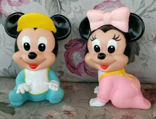 Vintage 1984 Arco Walt Disney Baby Minnie & Mickey Mouse Rubber Squeak Toy Set