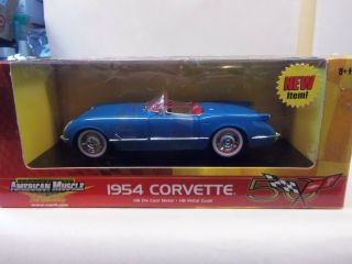 Ertl American Muscle 1:18 Scale 1954 Corvette.  Blue With Red Interior