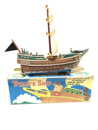 1960’s Battery Operated Tin Toy Pirate Ship W/original Box