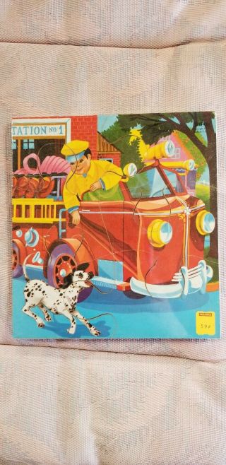 Vintage Nos 1965 Car Wood Puzzle By The Judy Company - Fire Truck And Dalmatian