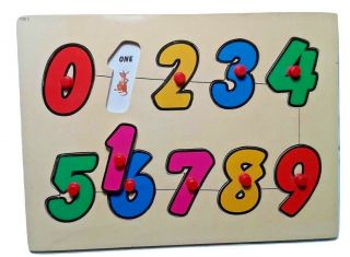 Vintage Counting Wooden Peg Puzzle With Tray - Numbers 1 To 9