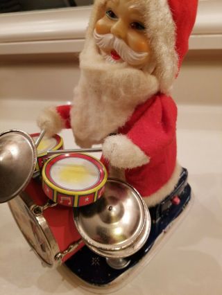 1950s Alps Japan Tin Litho Happy Santa Claus Christmas Drummer Battery Op 3