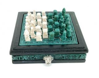 Mexican Chess Set Made In Mexico Unique Travel Size 8 1/2 X 8 1/2 Wood And Resin