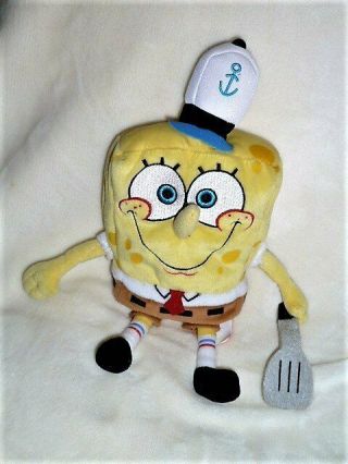 Spongebob Squarepants Nickelodeon Plush Bean Bag Krabby Patty Chef Hat & Spatula