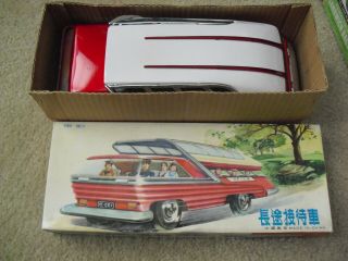 Vintage 1960s Red China Tin Mystery Action Bus Nib Me 083