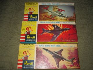 Three Unbuilt Revel Whip –fly It Kits F9f - 8,  F - 89d,  F - 101a In Boxes