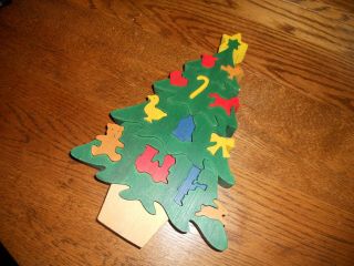 Jigsaw Puzzle Christmas Tree With Ornaments Stands 12 " Tall 9 " Wide