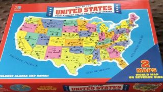 Mb Milton Bradley Map Of The United States Puzzle World Map On Reverse Side 1993