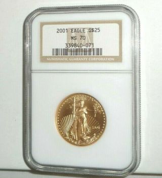 2001 Us $25 1/2 Oz American Gold Eagle Bullion Coin Ngc Ms 70 Low Mintage