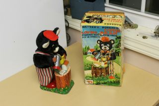 Nmib Vintage Rosko Toy Coffee Loving Bear - Tn Japan - Battery Operated
