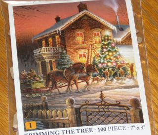 Terry Redlin Art - Trimming The Tree - 100 Piece Mini Puzzle 7 X 9 - Christmas
