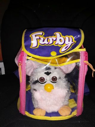 1998 Tiger Furby Pink N Gray W/ Black Spots Backpack Case Pink Purple Yellow Bag