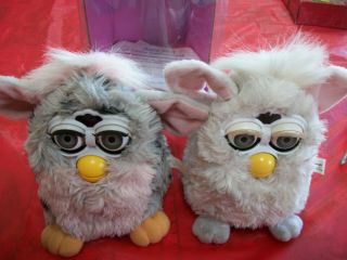 Pair 1998 Furby Furbies Tiger Electronics One Gray/pink - One White Both Work
