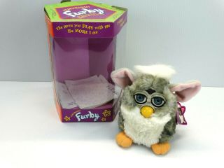 1998 Tiger Electronic Furby Model 70 - 800 Gray & White Pink Ears