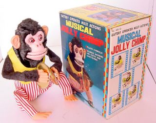 1960s Battery Op Musical Jolly Cymbal Playing Chimp Korea N - Boxed