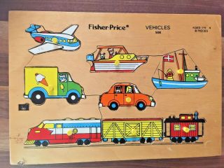 Set Of 2 Vintage Wooden & Other Puzzle Fisher Price Vehicles & Sifo Animals