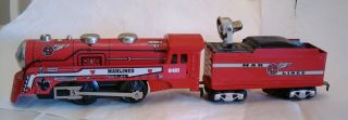 Marx Work Train 8401 Marlines Red Steam Locomotive & Tender Lights O27 Litho