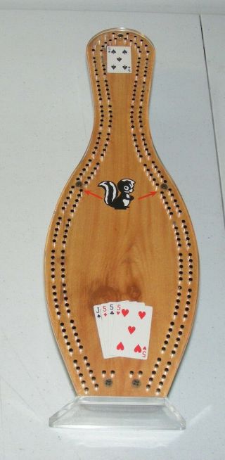 Bowling Pin Cribbage Board Game Vintage Alley Game Skunk Bowling Pin Pegs Board