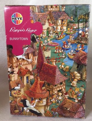 Heye Jigsaw Puzzle Bunnytown Francois Ruyer 1000 Piece Complete W/poster